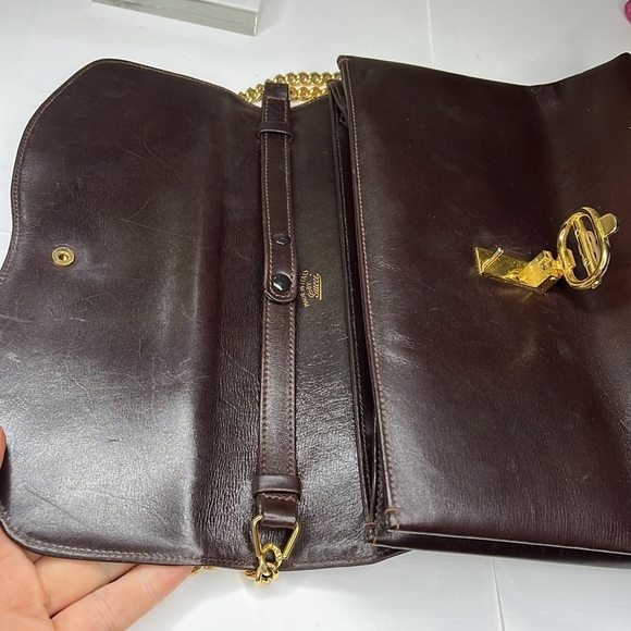 Gucci Vintage 1970’s Smooth Brown Leather Chain Shoulder Clutch Bag - Picture 9 of 14